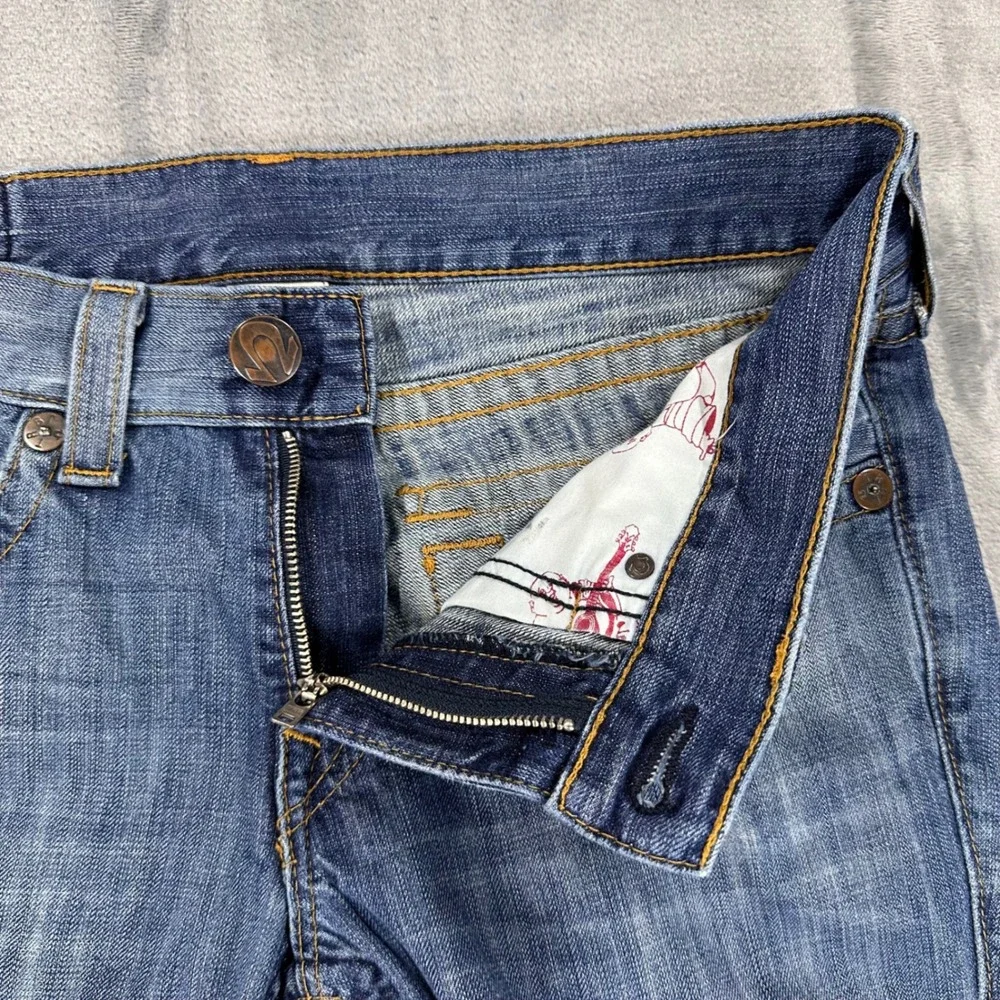 True Religion Billy Bootcut Jeans Mens 33 Blue Leather Horseshoe Made in USA